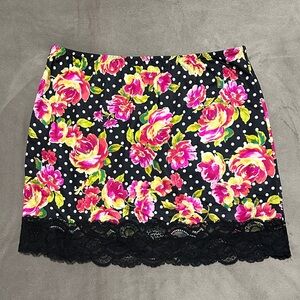 Floral Black Slip with Lace Trim